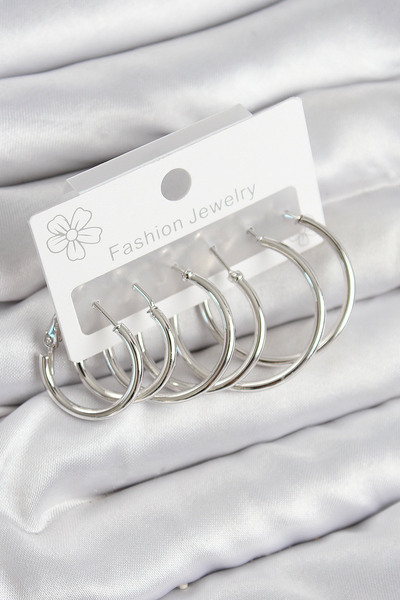 Skygo طقم أقراط نسائية من النحاس على شكل حلقة فضية اللون - TJ-BKP11044