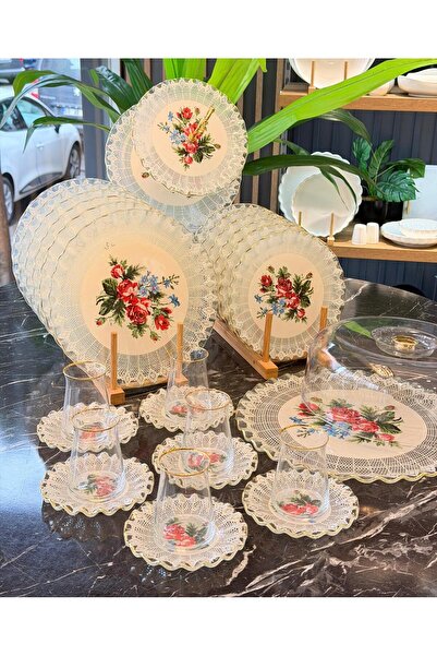 Onedekor 28 Parça Solid Maudie Altın Yaldızlı 6 Kişilik Pasta Çay Servis İkra...