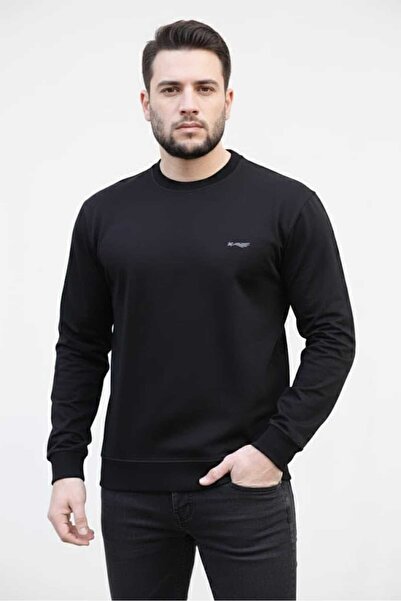 zeyra Men's Black Long-Sleeved Embroidered Crew Neck Sweatshirt