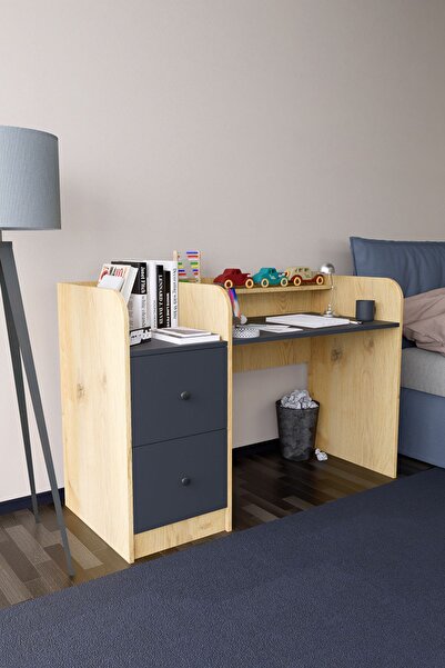 Mirobi Tilup Çalışma Masası Çam-Antrasit Çocuk Odası Çalışma Masası Çekmeceli