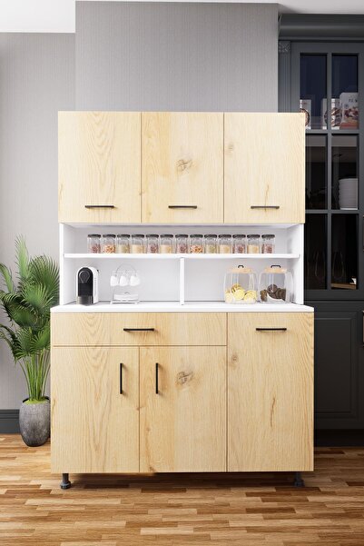 Mirobi Zimbal Çok Bölmeli Dekoratif Mutfak Dolabı Beyaz-Rivoli