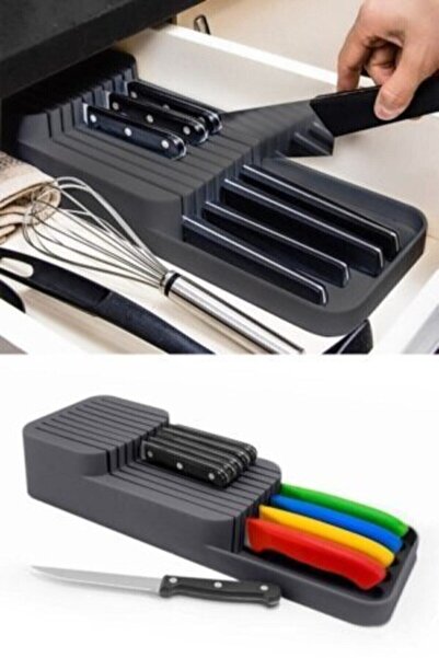 bizdeneve 18 buc. Capacitate 2 rânduri Set de cuțite antracit - Sertar pentru...