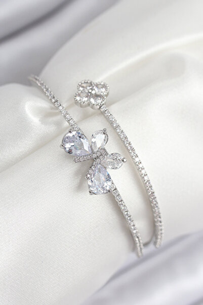 Skygo سوار نسائي من النحاس الأصفر مرصع بحجر الزركون على شكل فراشة ونجمة البرس...