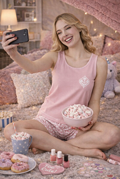 Lavint Homewear Set pantaloni scurți din lycra din bumbac cu model de frunze