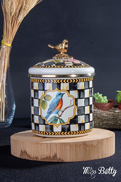 Miss Betty برطمان ذهبي مطلي بالمينا مقاس متوسط 12 سم من سلسلة الطيور الفاخرة