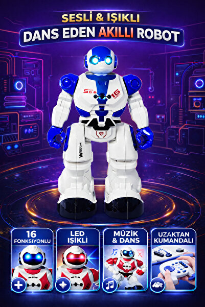 YILDIRIM OYUNCAK 16 Fonksiyonlu Şarjlı Uzaktan Kumandalı Akıllı Robot Sesli I...