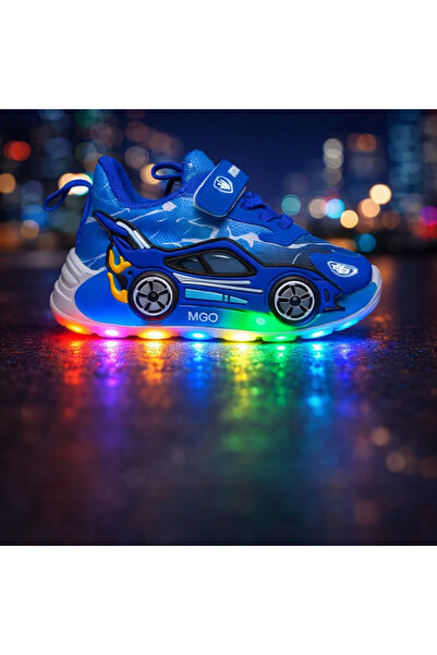 Superbaby Adidasi cu luminite pentru baietei - Masinuta albastra Super LED