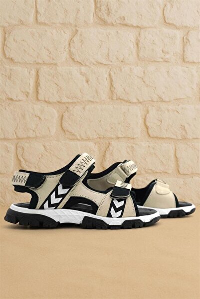 Rakerplus Αγορικά σανδάλια από γνήσιο δέρμα μπεζ μαύρο Velcro