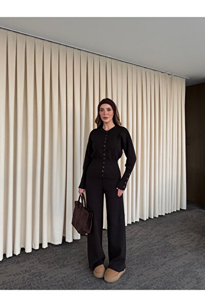 Laluvia Brown Snap Button Knitwear Set - 904