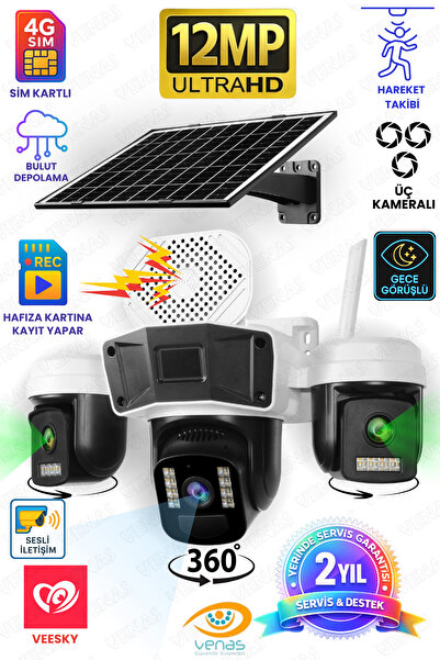 Venas SİM KARTLI 3 KAMERALI GECE GÖRÜŞLÜ SOLAR GÜVENLİK KAMERASI