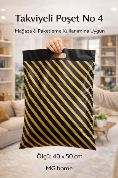 VENON NO-4 💜 1 PAKET 💜 ÖLÇÜ 40X50 Mağaza Poşeti Çizgili Siyah Poşet 50 ADET...