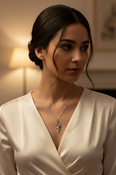 AAcc. Gümüş Ince Paslanmaz Çelik Zincirli Peri Kolye 40 Cm