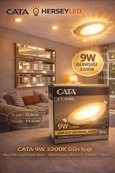 Cata 9W 3000K Gün Işığı Sıva Altı Led Panel Spot- Alüminyum Kasa CT-5146 G