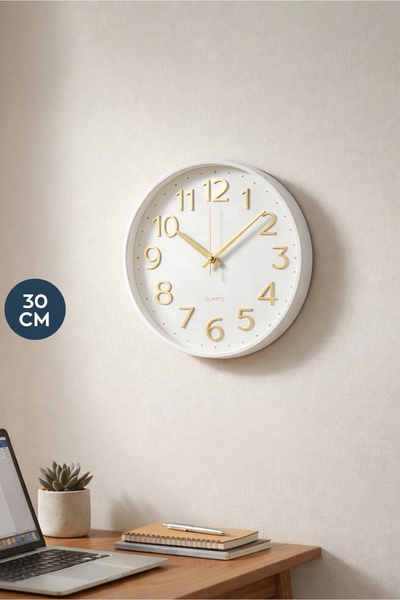 HOMİNG Zern 30 cm Wall Clock White with Gold Detail 242491