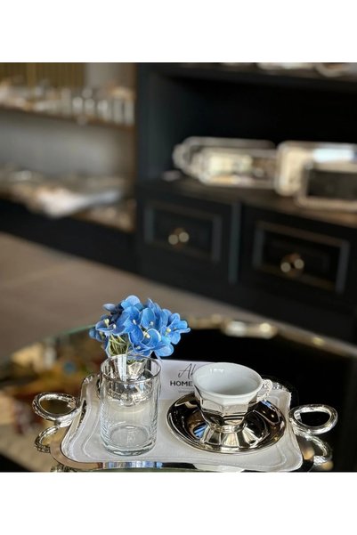 ABROZ HOME DESIGN 1 Coffee Side Water Glass / Silver Striped