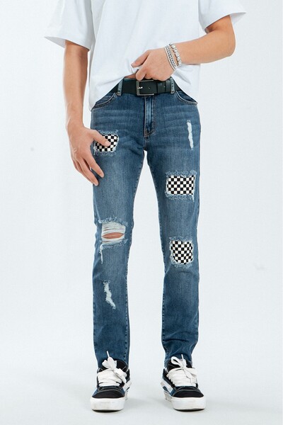 No Future Checkered Skinny Men's Jean Denim Pants Nf0325Mvbz