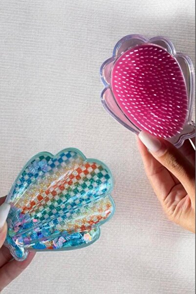 shop فرشاة مشط شعر بحجم حقيبة من الترتر اللامع بنمط صدفة البحر بألوان مختلطة ...