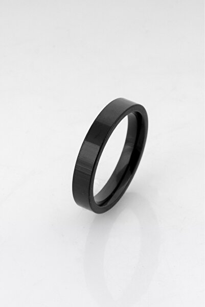 UKHWD SUPPLY 316L Steel Plain Thin Flat Black Men's Ring Ka1360Sy