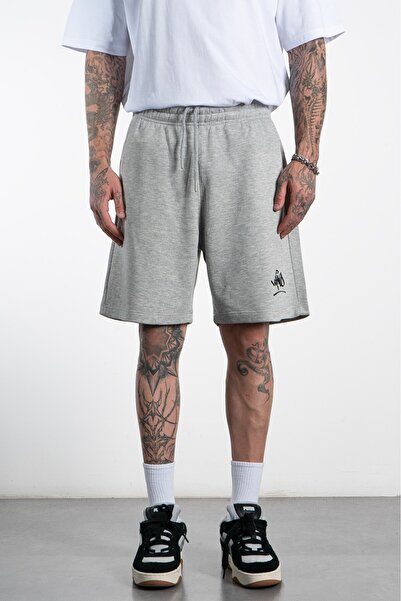 UKHWD SUPPLY Black Classic Graffiti Logo 100% Cotton Gray Men's Shorts