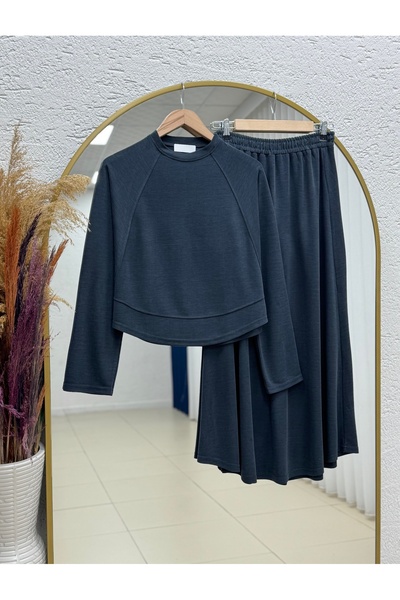 MİHRA STORE Darinka Önü Gazi Dikişli Pike Etekli Takım-NL673 Antrasit