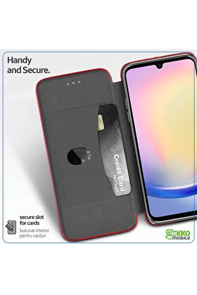 Gekko Mobile » Husă tip carte pentru Samsung A25, cu magnet, buzunar pentru carduri, funcție de suport, - piele, deschisă, roșie