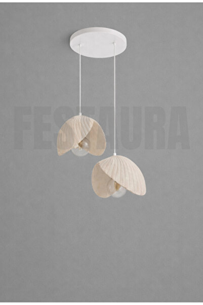 FESTAURA İstiridye İnci Avize 2 Başlıklı Beton Görünümlü Bohem ve İskandinav ...