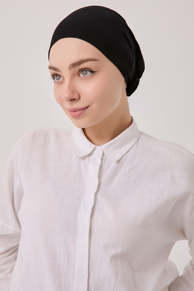 SilkTouch Black Turban Hijab Stitch-Free Bonnet