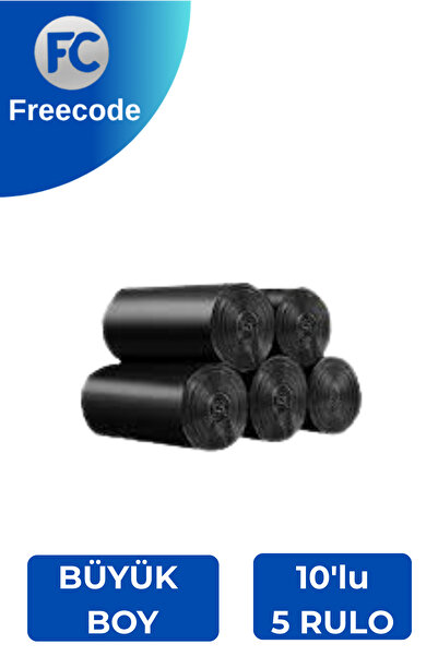 Freecode Standart Büyük Boy Çöp Torbası 10'lu 5 Rulo 65 x 80cm 50lt SİYAH