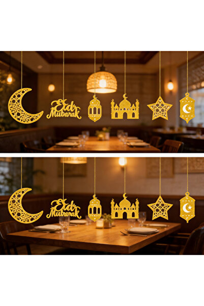 Generic قلادة هلال رمضان مكونة من 12 قطعة، زينة رمضانية لإفطار العيد وتزيين ا...