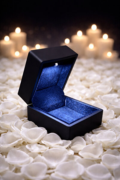 TALMİRA SİYAH Işıklı Yüzük Tektaş Pırlanta Alyans Hediye Kutusu