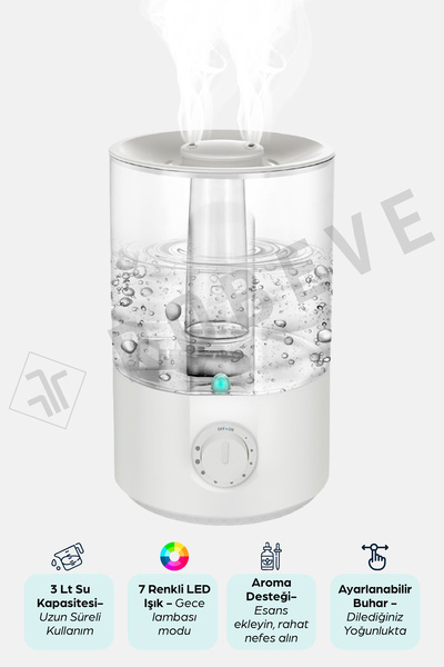 ROBEVE 3 Litre Ultrasonik Hava Nemlendirici Buhar Makinesi – Üstten Dolumlu, ...