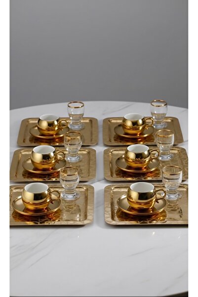SİNİ Paslanmaz Çelik 6 Adet Kare Lüx Desenli Gold Ad-26 Kahve, Çay Sunum Serv...