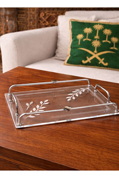 ALQANNAS Modern Rectangular Acrylic Serving Tray with Titanium Stainless Stee...