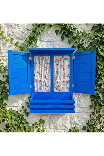 Home El boyaması ahşap panjurlu perdeli pencere, balkon duvar dekoru ,çiçekle...