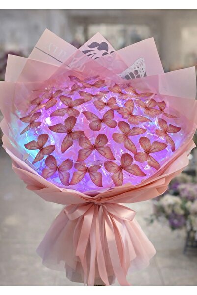 BYSHOPPİNG Dekoratif Peri Led Işıklı A Kalite Büyük Boy Pembe Kelebek Buketi ...