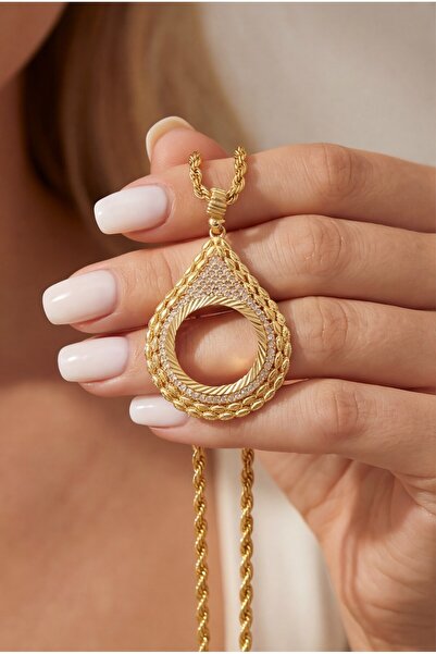 FerizZ Yarım Altın Çerçeveli Kolye Ucu Altın Kaplama İşlemeli TGR-711