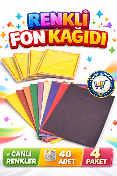 nistabolje 40 Adet Fon Kartonu A4 Boyutu (4 Paket) 24x34 Karışık Renkli Eğlen...