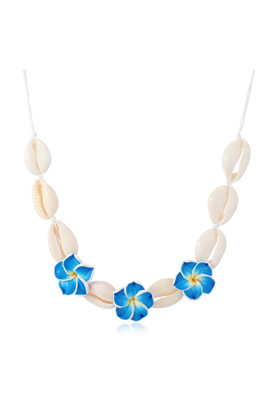 OEM Necklace with Shells and Floral Arrangement, Adjustable Length, Cord Clos...