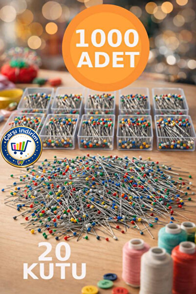 nistabolje 20 Kutu (1.000 ADET) Başörtü İğnesi Renkli Eşarp İğnesi Tesettür T...