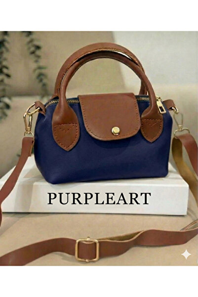 PurpleART Kadın Lacivert ve Taba Detaylı Çift Renkli Minimal Omuz ve Çapraz Ç...