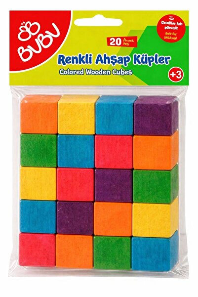 Bubu Ahşap Küpler HS0032 Renkli 20 Adet