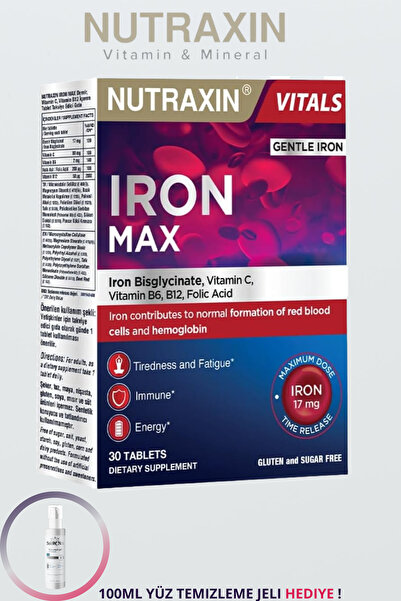 Nutraxin IRON MAX 17 MG 30 TABLET '&' 100 ML YÜZ TEMİZLEME JELİ