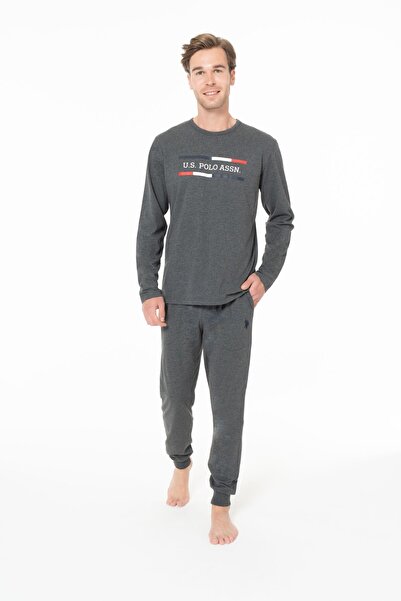 U.S. Polo Assn. يو إس بولو أسن. 18951 طقم بيجامة رجالي بأكمام طويلة وياقة دائ...
