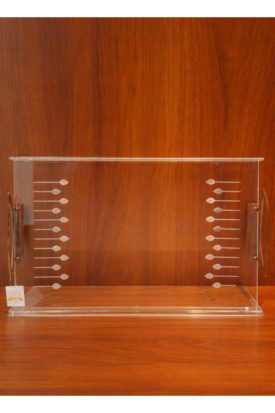 ALQANNAS Modern Rectangular Acrylic Serving Tray with Wood-Finish Stainless S...