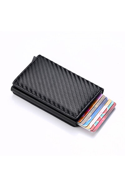 OEM RFID Secure Pop-up Card Wallet Ultra Slim Faux Leather Carbon Black