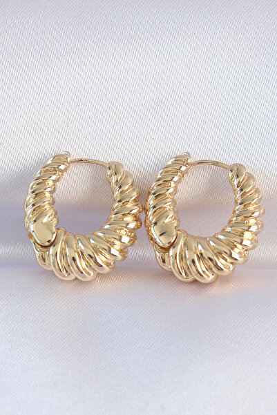 Skygo Brass Gold Color Serrated Detail Curved Hoop Earrings - Tj-Bkp8972