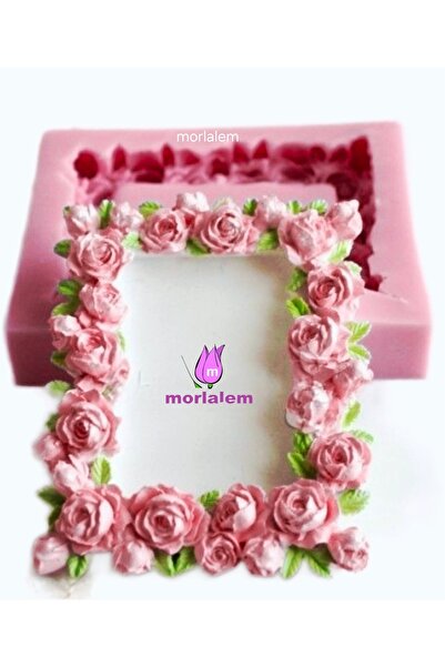 morlalem m 13cm Çerçeve Gül Kabartmalı Silikon Kalıp K-084, Mum Sabun Alçı Po...