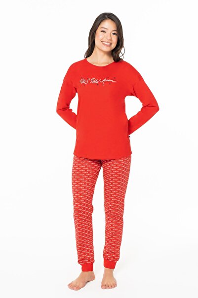 U.S. Polo Assn. Costum de pijama pentru femei, 100% bumbac, Uzunkol, cu picio...