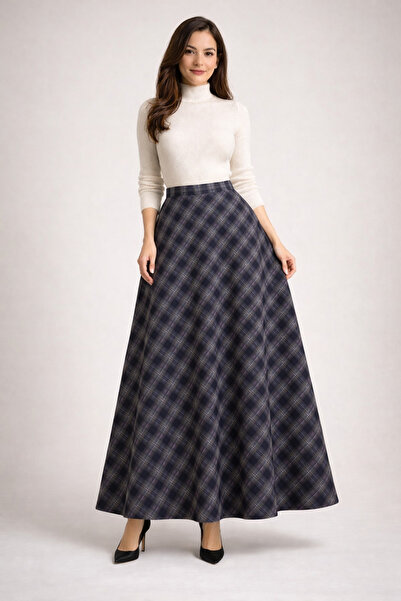 PINTORE Kadın Ekose Desenli Uzun Etek