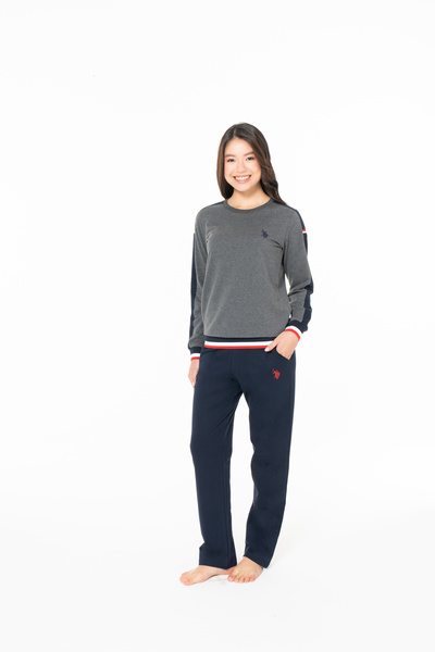 U.S. Polo Assn. Дамски памучен пижамен комплект с лиценз 20116-антрацит мелан...